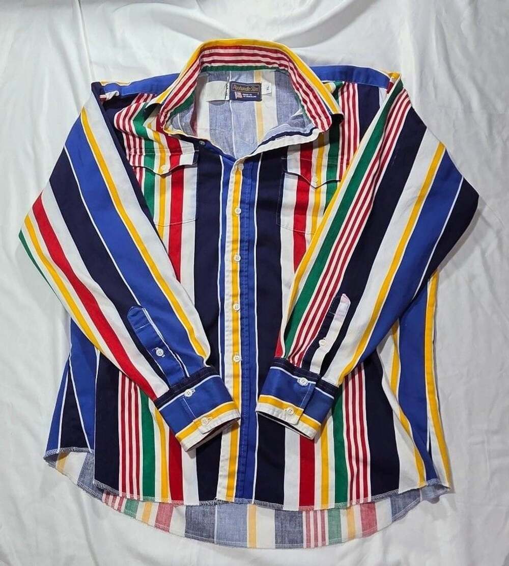 Vintage Panhandle Slim Western Shirt Size XL Multicolor Striped Pearl Snap